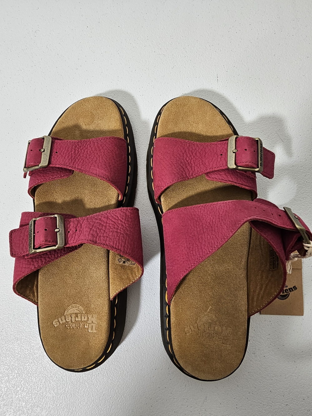 Dr. Martens Pink Nubuck Slide Sandals Double Buckle Adjustable Strap US 12
